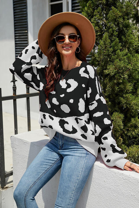 Leopard Drop Shoulder Sweater