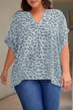 Plus Size Printed Notched Neck Half Sleeve Top