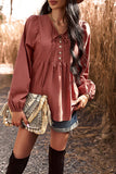 Tied Decorative Button Balloon Sleeve Blouse