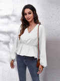 V-Neck Balloon Sleeve Peplum Blouse