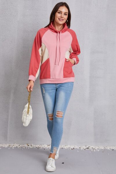 Color Block Drawstring Mock Neck Sweatshirt