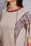 Contrast Stitching Leopard Long Sleeve Blouse