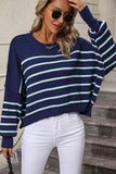 Striped Dropped Shoulder Round Neck Pullover Sweater