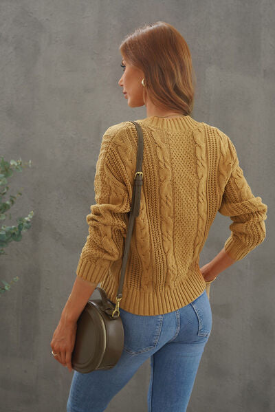 Cable-Knit Button Up Dropped Shoulder Cardigan