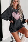 Heart Sequin Round Neck Sweatshirt