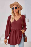 V-Neck Lantern Sleeve Blouse