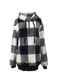 Plaid Half Zip Drawstring Hoodie