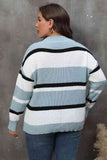 Plus Size Striped V-Neck Dropped Shoulder Sweater