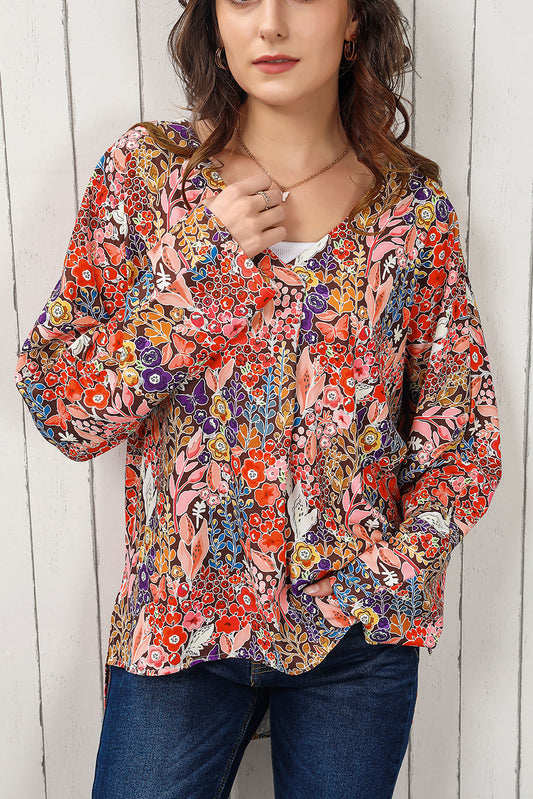 Double Take Floral V-Neck Long Sleeve Blouse