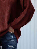 Full Size Cutout V-Neck Rib-Knit Sweater