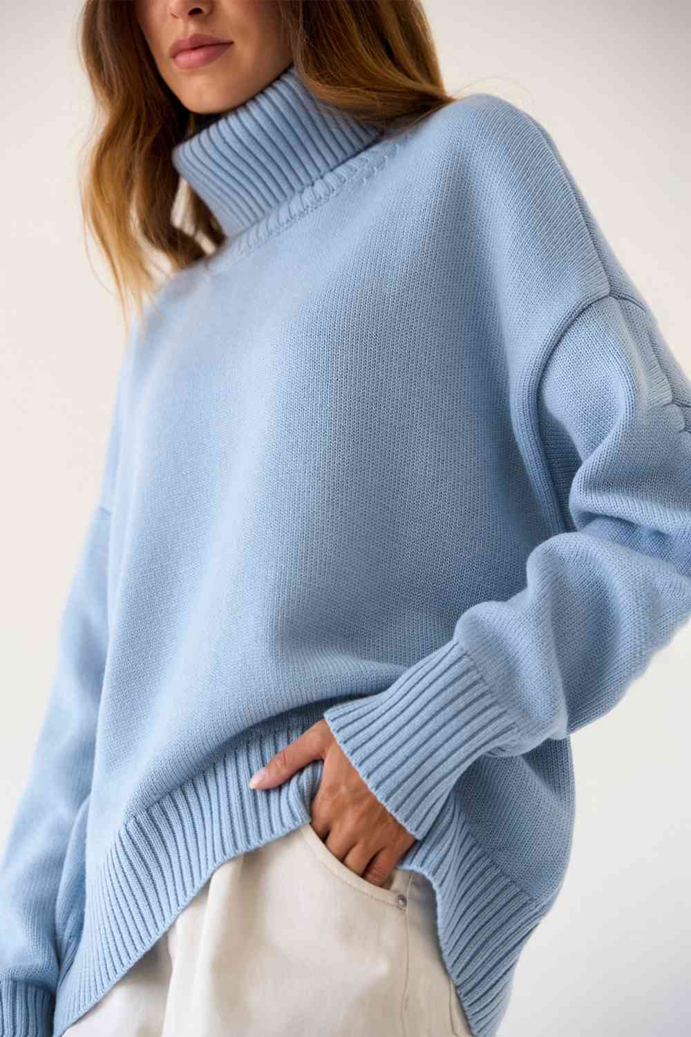 Turtle Neck Dropped Shoulder Sweater