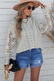 Openwork Lantern Sleeve Dropped Shoulder Sweater