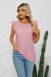 Smocked Round Neck Eyelet Top