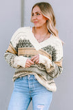 Geometric V-Neck Dropped Shoulder Sweater