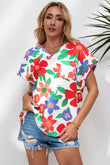 Floral V-Neck Short Sleeve Top