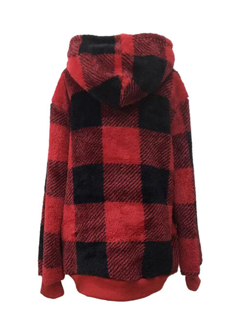 Plaid Half Zip Drawstring Hoodie