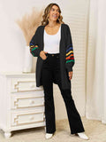 Striped Open Front Dropped Shoulder Cardigan