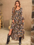 Printed Tie Neck Balloon Sleeve Dress