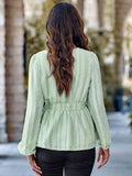 V-Neck Tie Waist Long Sleeve Blouse