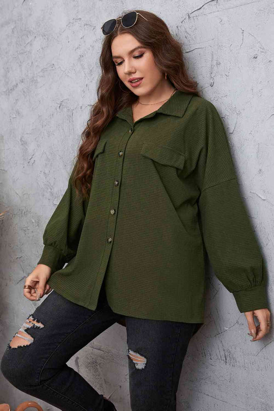 Melo Apparel Plus Size Dropped Shoulder Shirt