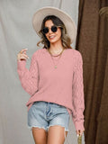 Openwork Round Neck Raglan Sleeve Sweater