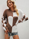 Heart Contrast Dropped Shoulder Sweater