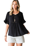 V-Neck Flounce Sleeve Babydoll Blouse