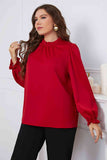 Melo Apparel Plus Size Frill Trim Flounce Sleeve Round Neck Blouse