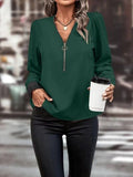 Zip Up Long Sleeve Blouse