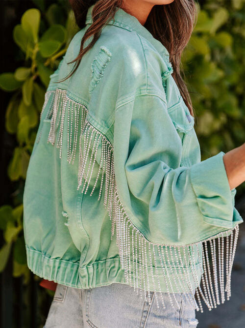 Fringe Detail Long Sleeve Denim Jacket