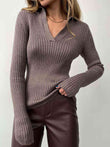 Johnny Collar Rib-Knit Top