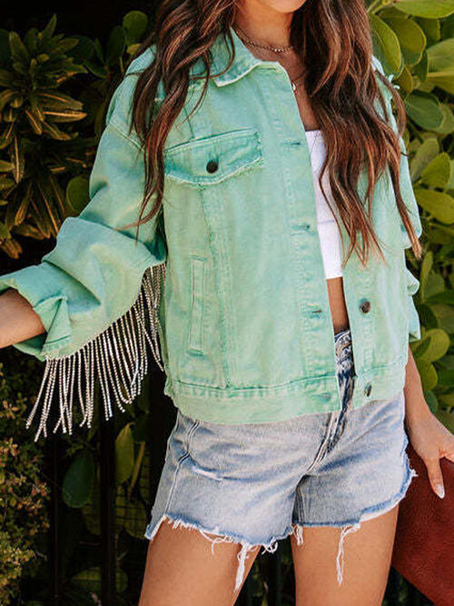 Fringe Detail Long Sleeve Denim Jacket