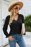 V-Neck Flounce Sleeve Lace Top