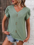 Eyelet V-Neck Petal Sleeve T-Shirt