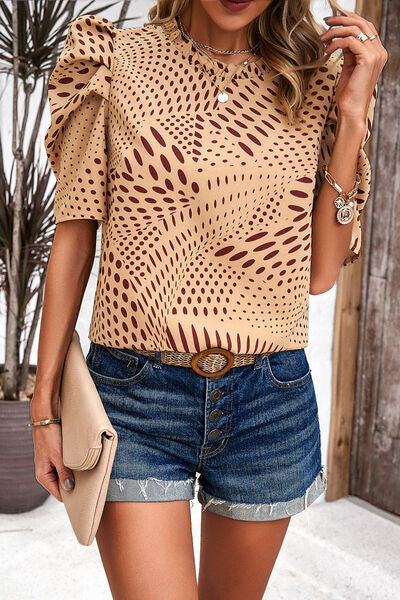 Tied Printed Puff Sleeve Blouse