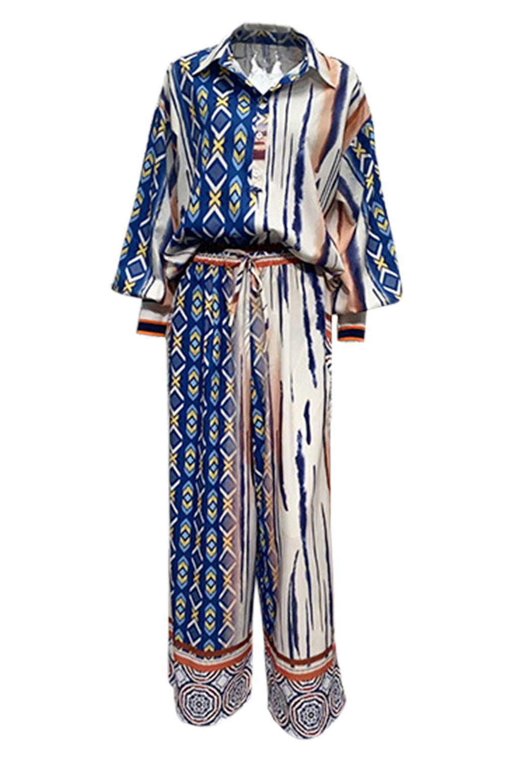 Printed Lantern Sleeve Top and Wide Leg Pants Set