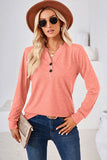 Notched Button Detail Long Sleeve T-Shirt