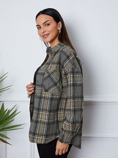 Plaid Snap Down Long Sleeve Shacket