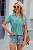 Ruched Johnny Collar Short Sleeve Blouse