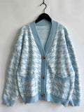 Houndstooth Botton Front  Cardigan with Pockets