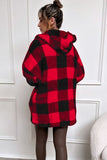 Double Take Full Size Plaid Long Sleeve Hooded Coat