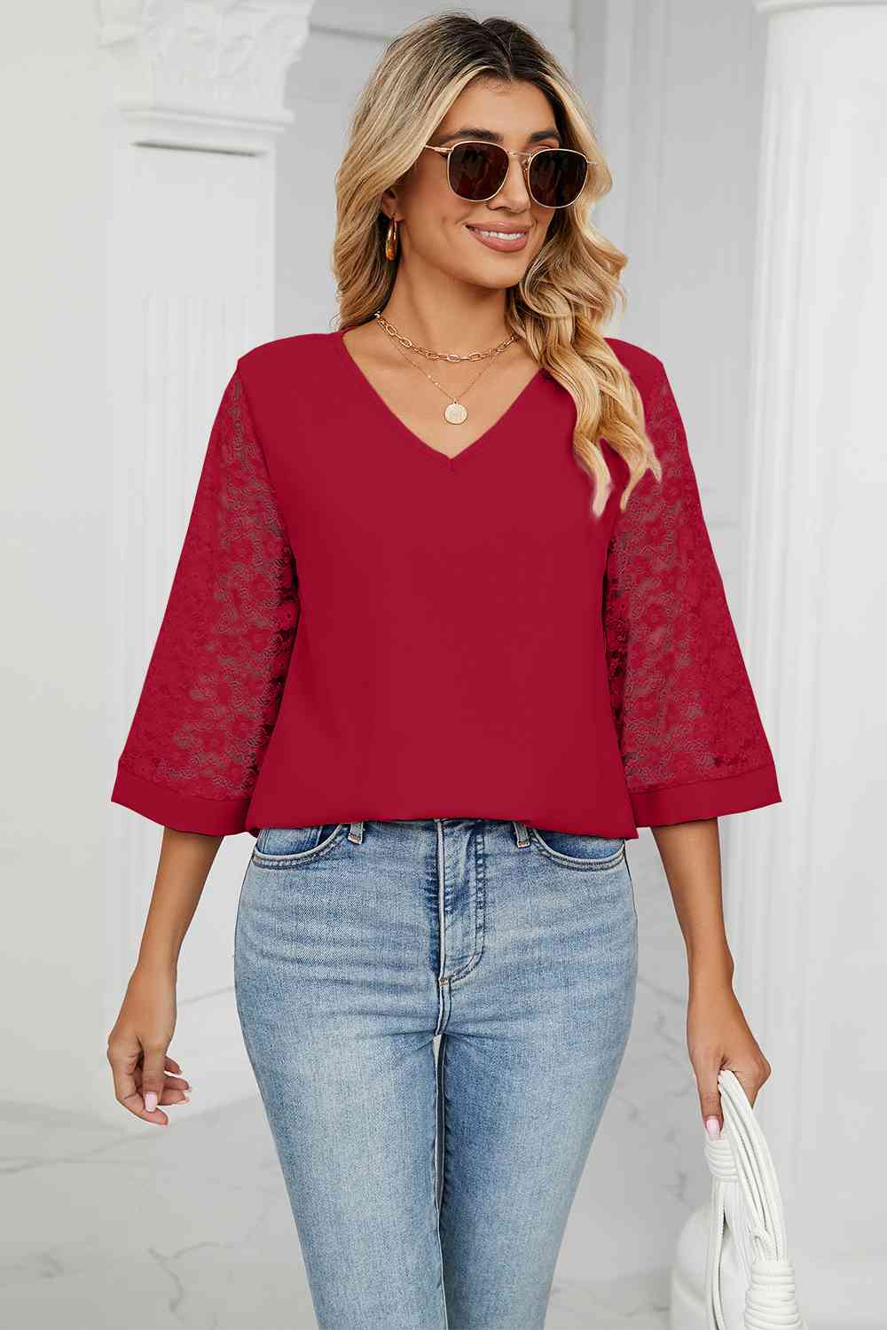 V-Neck Three-Quarter Sleeve Top