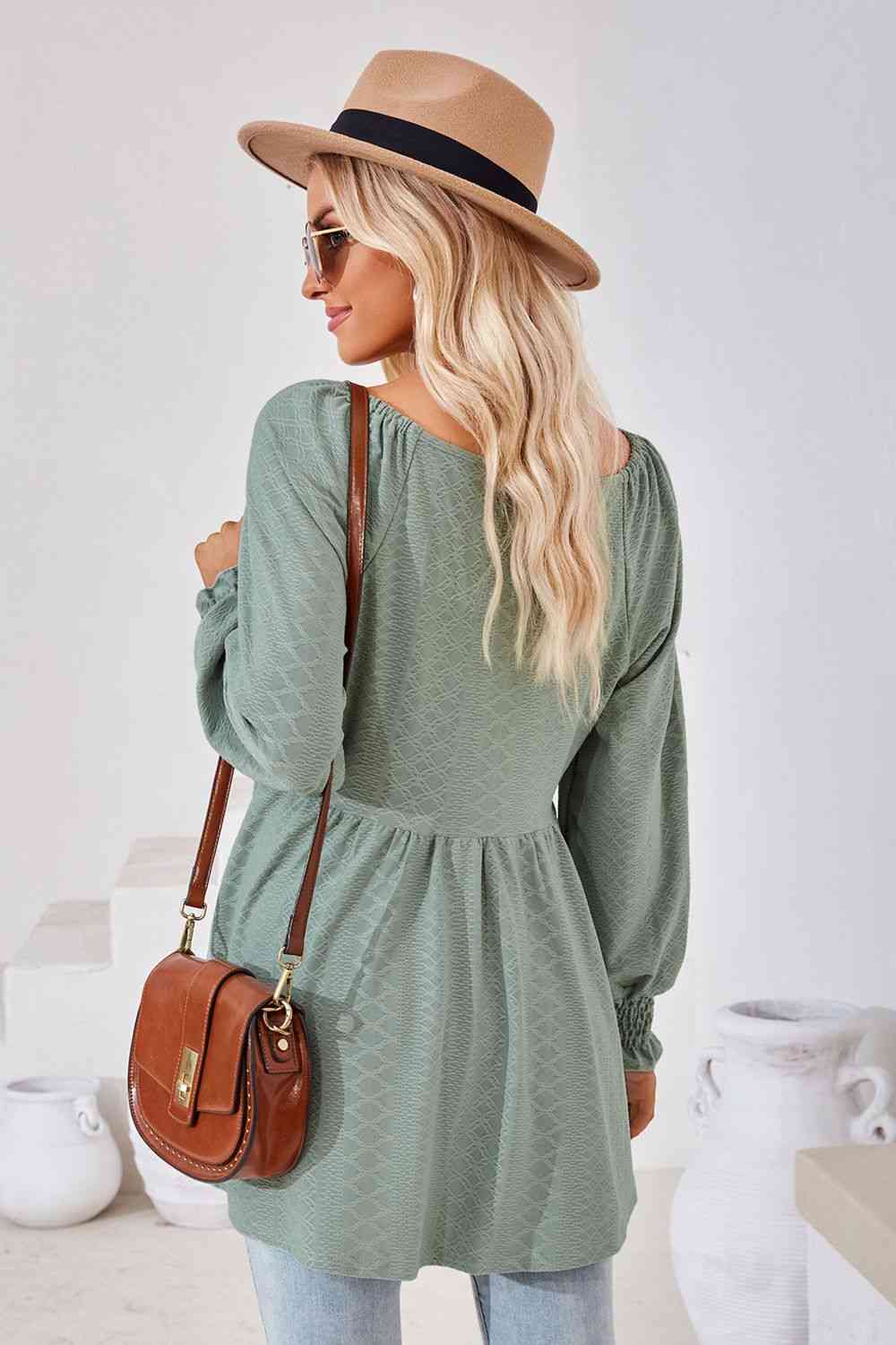 V-Neck Lantern Sleeve Blouse