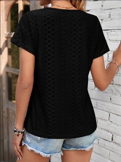 Eyelet V-Neck Short Sleeve T-Shirt