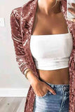 Open Front Long Sleeve Longline Velvet Cardigan