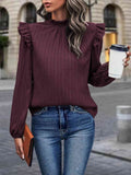 Mock Neck Ruffle Shoulder Blouse