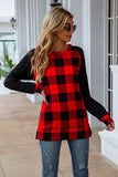 Plaid Round Neck Long Sleeve T-Shirt