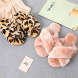 Faux Fur Crisscross Strap Slippers