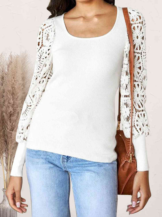 Lace Detail Scoop Neck Knit Top