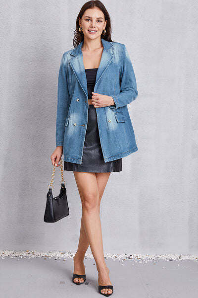 Lapel Collar Washed Denim Top